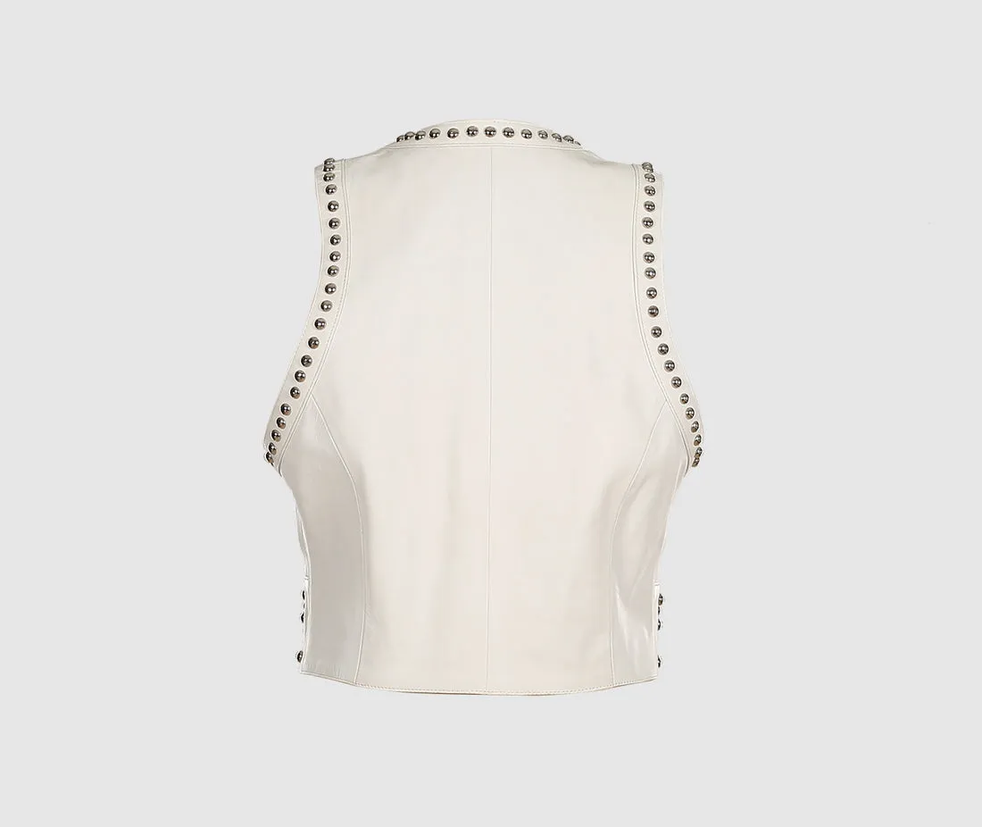 Women’s White Studded Leather Vest