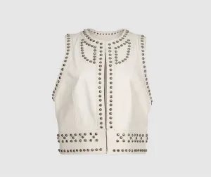 Women’s White Studded Leather Vest