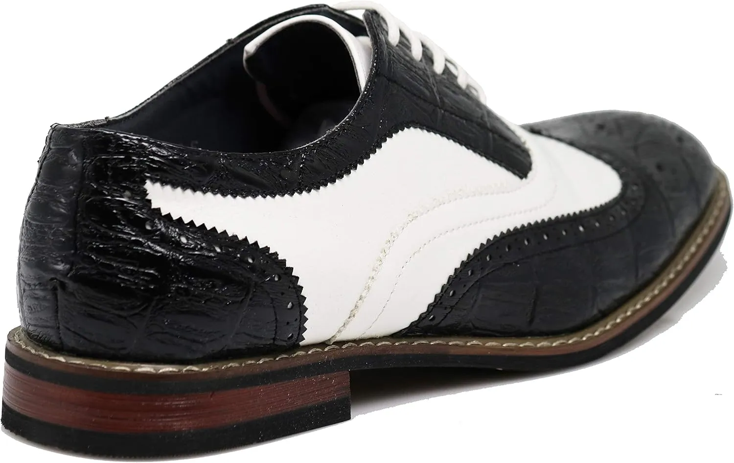 Wooden08N Men's Two Tone Wingtips Oxfords Perforated Lace Up Dress Shoes