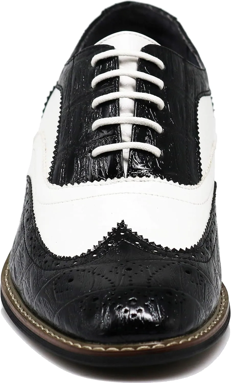 Wooden08N Men's Two Tone Wingtips Oxfords Perforated Lace Up Dress Shoes