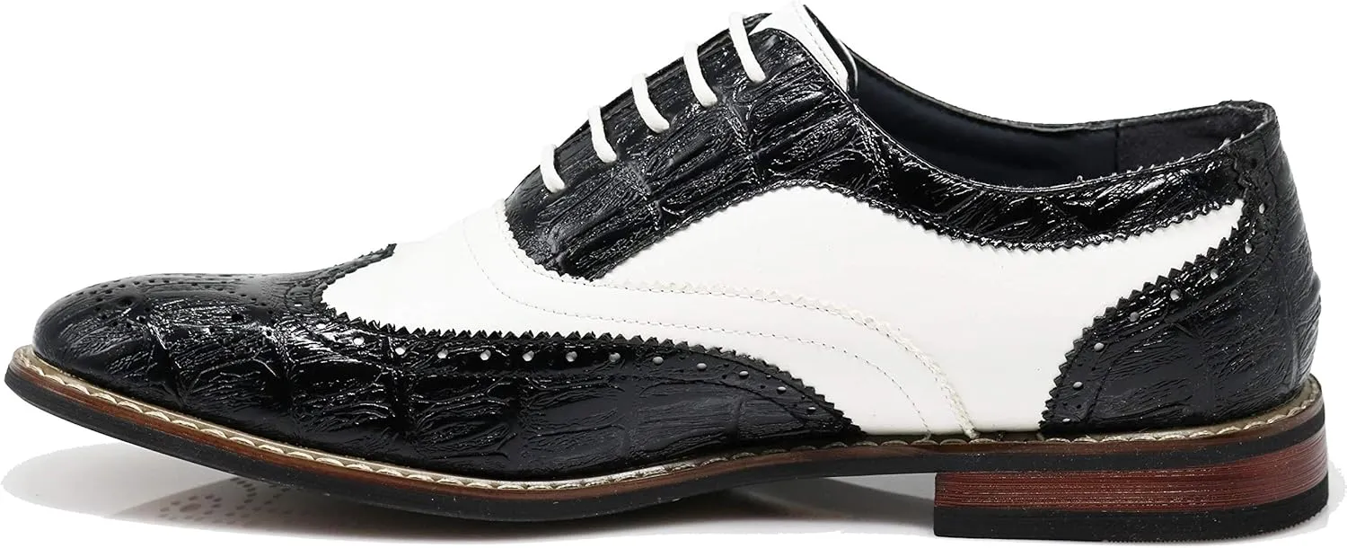 Wooden08N Men's Two Tone Wingtips Oxfords Perforated Lace Up Dress Shoes
