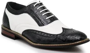 Wooden08N Men's Two Tone Wingtips Oxfords Perforated Lace Up Dress Shoes