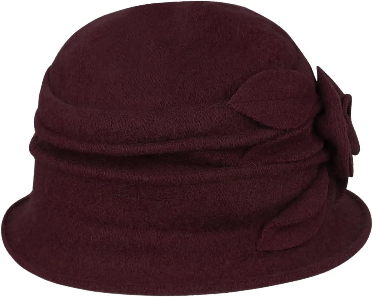 Wool Cloche Bucket Hat for Women 1920s Floral Bowler Cap Elegant Church Dress Cap Winter Warm Fedora Hat