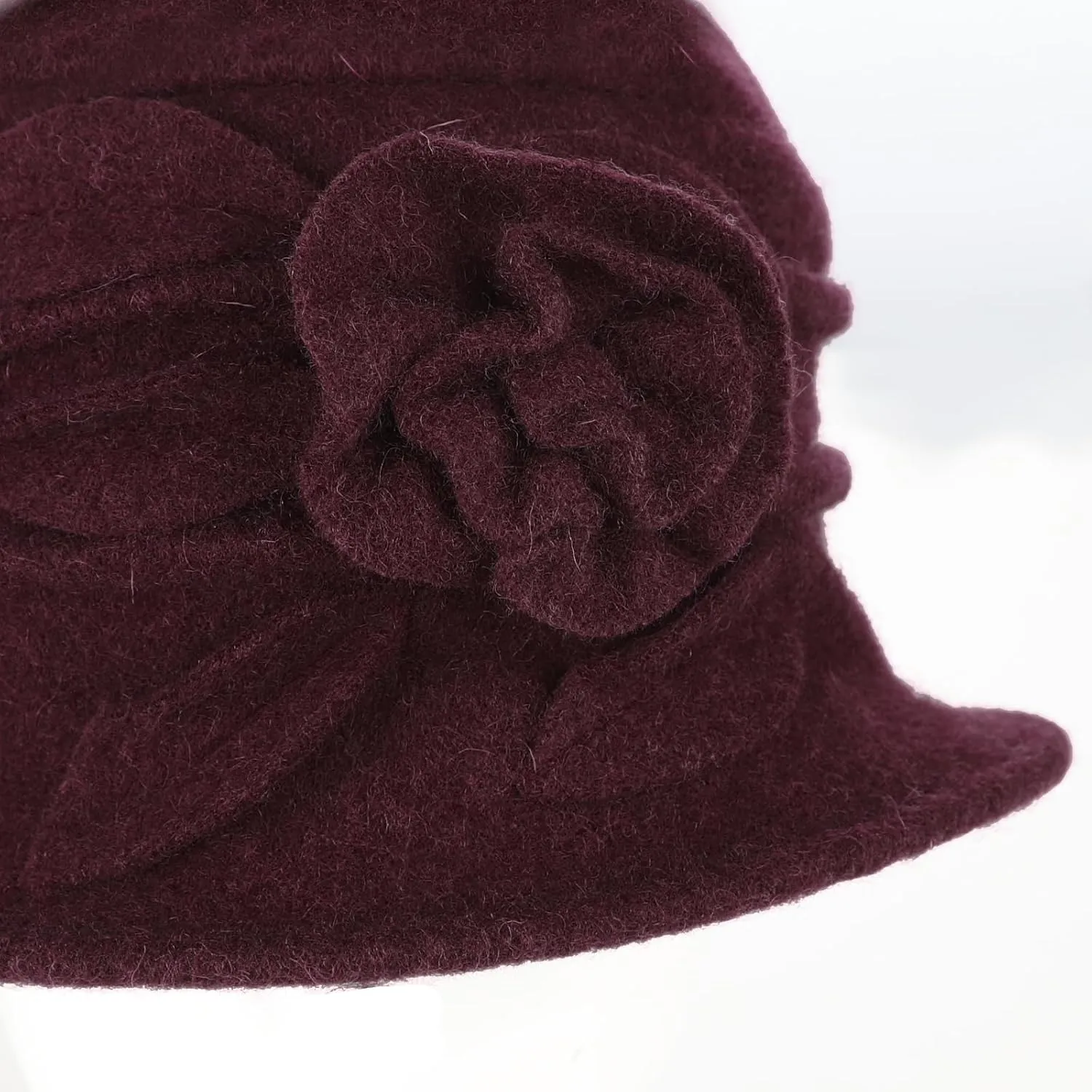 Wool Cloche Bucket Hat for Women 1920s Floral Bowler Cap Elegant Church Dress Cap Winter Warm Fedora Hat
