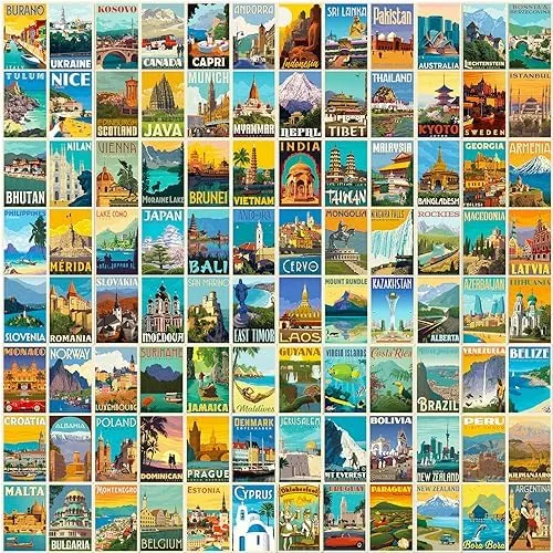 World-Famous Landmarks Travel Stickers 100PCS Waterproof Sticker Set(4Sheets/25Pcs) Water Bottle Stickers for Laptop Bikes Scrapbook Journal Teens Adults Girls and Boys Kids Luggage Stickers Pack