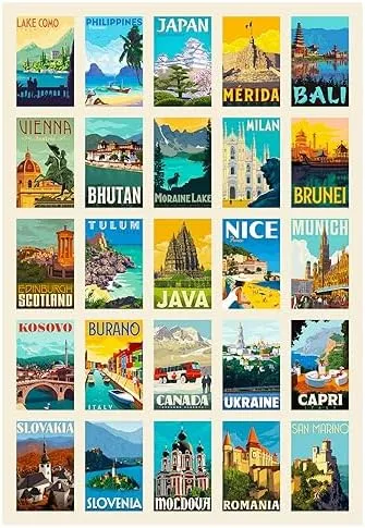 World-Famous Landmarks Travel Stickers 100PCS Waterproof Sticker Set(4Sheets/25Pcs) Water Bottle Stickers for Laptop Bikes Scrapbook Journal Teens Adults Girls and Boys Kids Luggage Stickers Pack