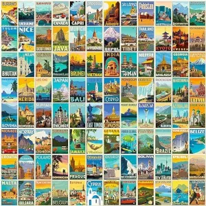 World-Famous Landmarks Travel Stickers 100PCS Waterproof Sticker Set(4Sheets/25Pcs) Water Bottle Stickers for Laptop Bikes Scrapbook Journal Teens Adults Girls and Boys Kids Luggage Stickers Pack