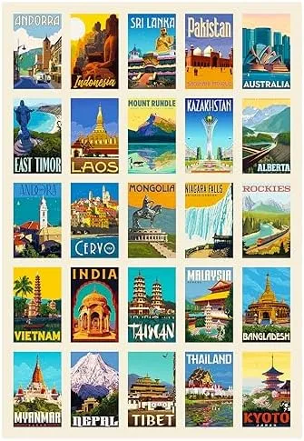 World-Famous Landmarks Travel Stickers 100PCS Waterproof Sticker Set(4Sheets/25Pcs) Water Bottle Stickers for Laptop Bikes Scrapbook Journal Teens Adults Girls and Boys Kids Luggage Stickers Pack