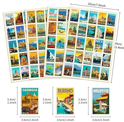 World-Famous Landmarks Travel Stickers 100PCS Waterproof Sticker Set(4Sheets/25Pcs) Water Bottle Stickers for Laptop Bikes Scrapbook Journal Teens Adults Girls and Boys Kids Luggage Stickers Pack