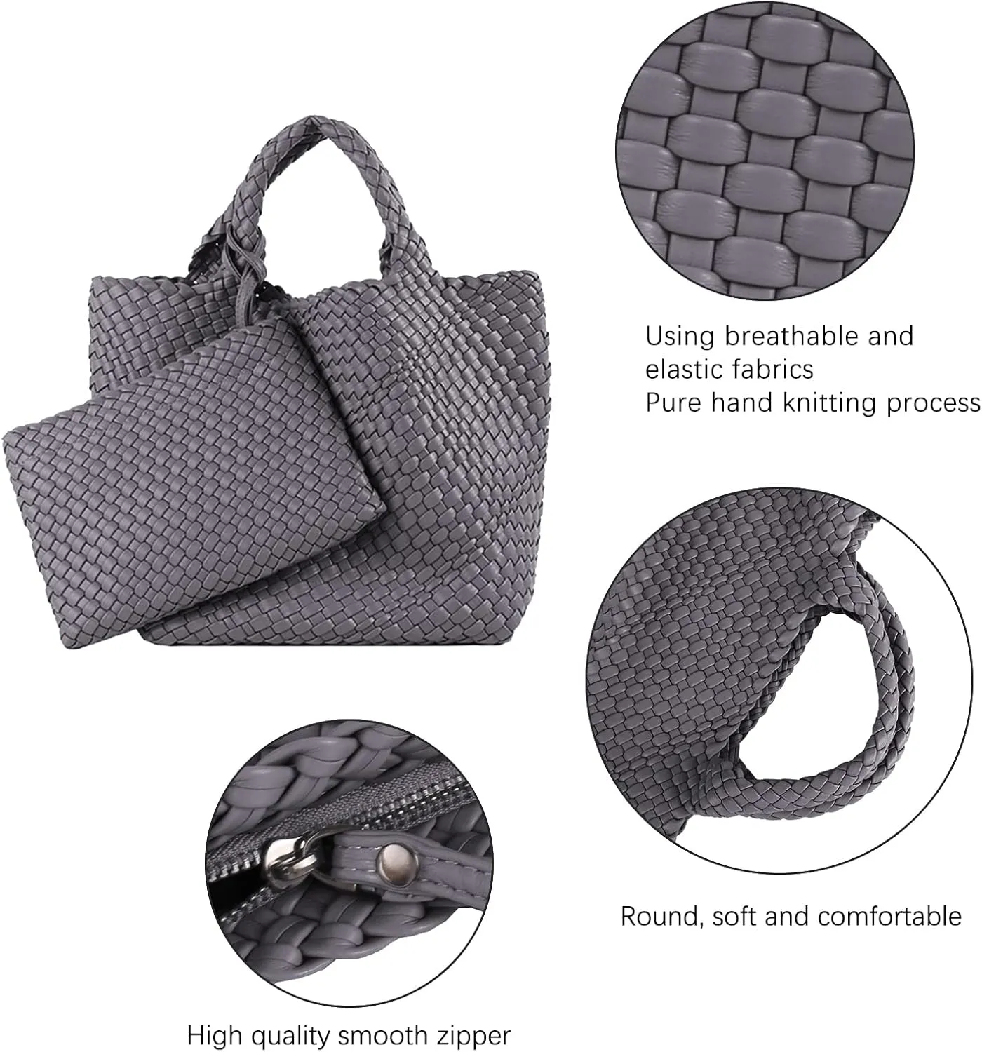 Woven Tote Bag, Women Macaron Soft Leather Weave Handbag Purse Wrist Bag Large Capacity Work Shopping Travel Daily