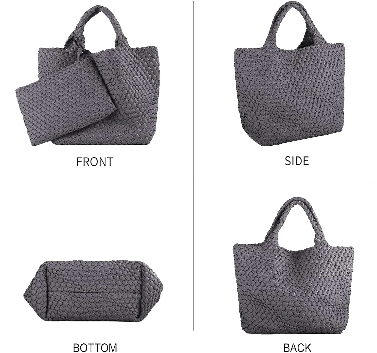 Woven Tote Bag, Women Macaron Soft Leather Weave Handbag Purse Wrist Bag Large Capacity Work Shopping Travel Daily