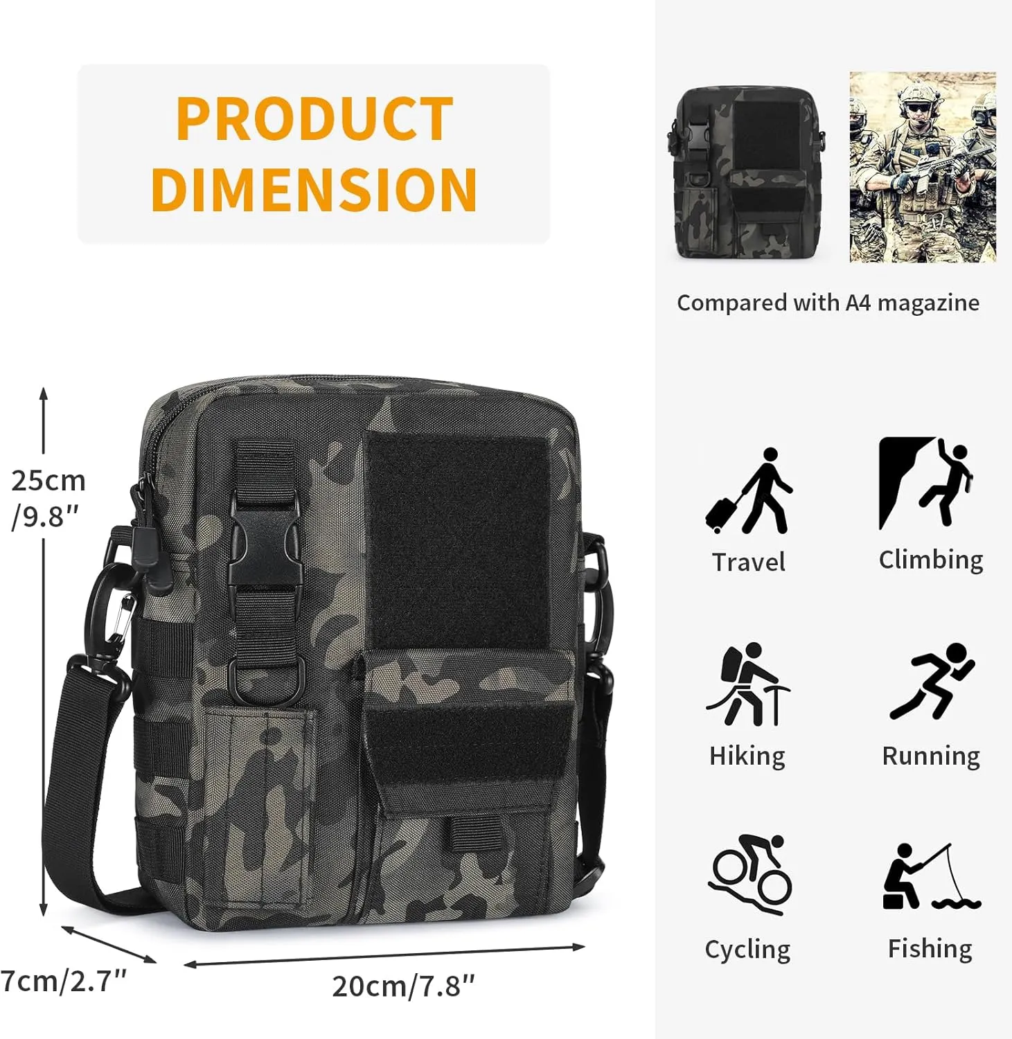 Wowelife Small Canvas Messenger Bag, Classic Vintage Black Shoulder bag, Small Tactical Bag Brown, Crossbody Casual Pack