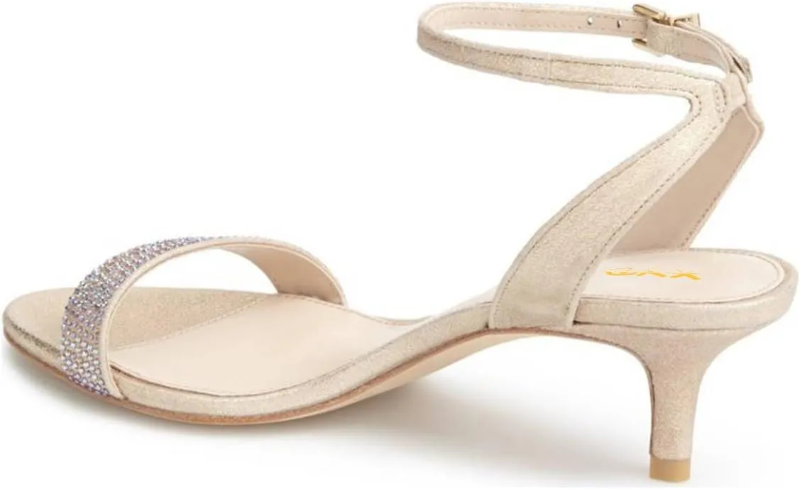 XYD Women Open Toe Ankle Strap Sandals Wedding Kitten Heels Rhinestones Studded Buckle Dance Casual Dress Shoes