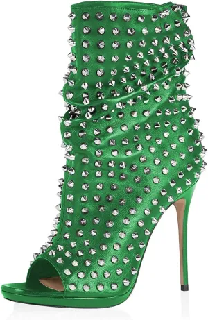 XYD Women Peep Toe High Heels Ankle Boots Rivet Studded Zip Up & Pull On Dress Booties Shoes