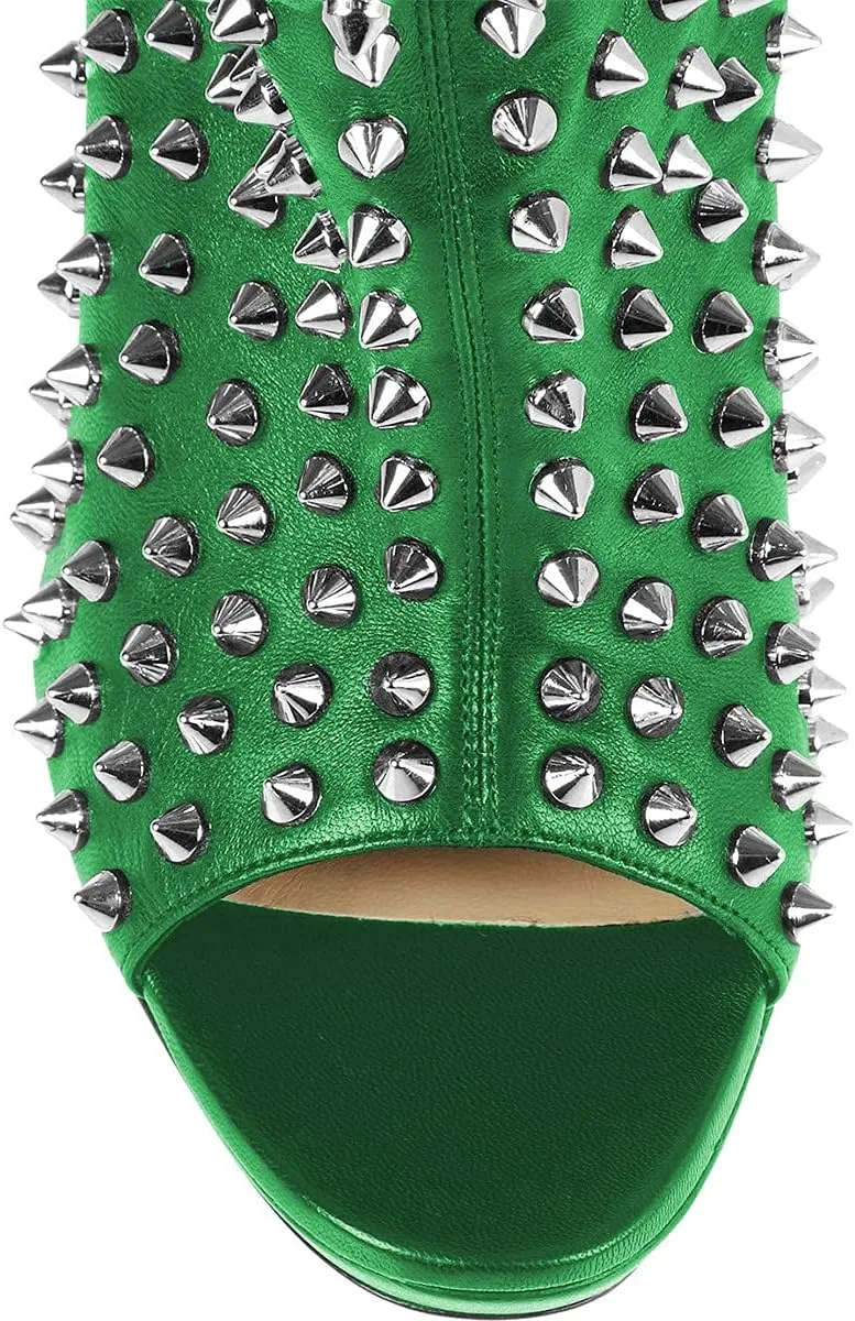 XYD Women Peep Toe High Heels Ankle Boots Rivet Studded Zip Up & Pull On Dress Booties Shoes