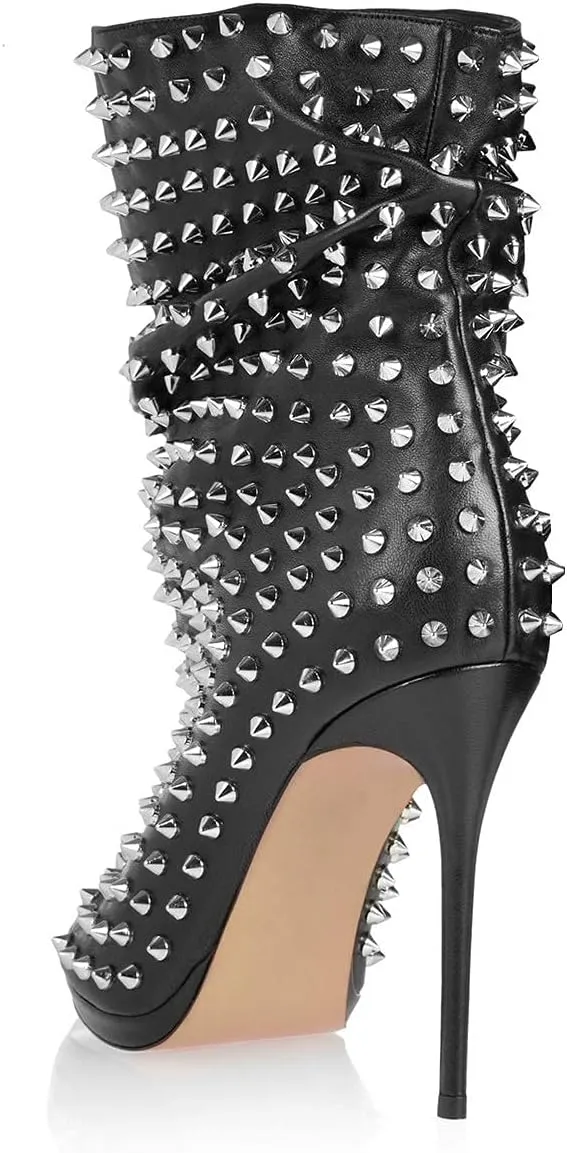XYD Women Peep Toe High Heels Ankle Boots Rivet Studded Zip Up & Pull On Dress Booties Shoes