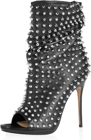 XYD Women Peep Toe High Heels Ankle Boots Rivet Studded Zip Up & Pull On Dress Booties Shoes