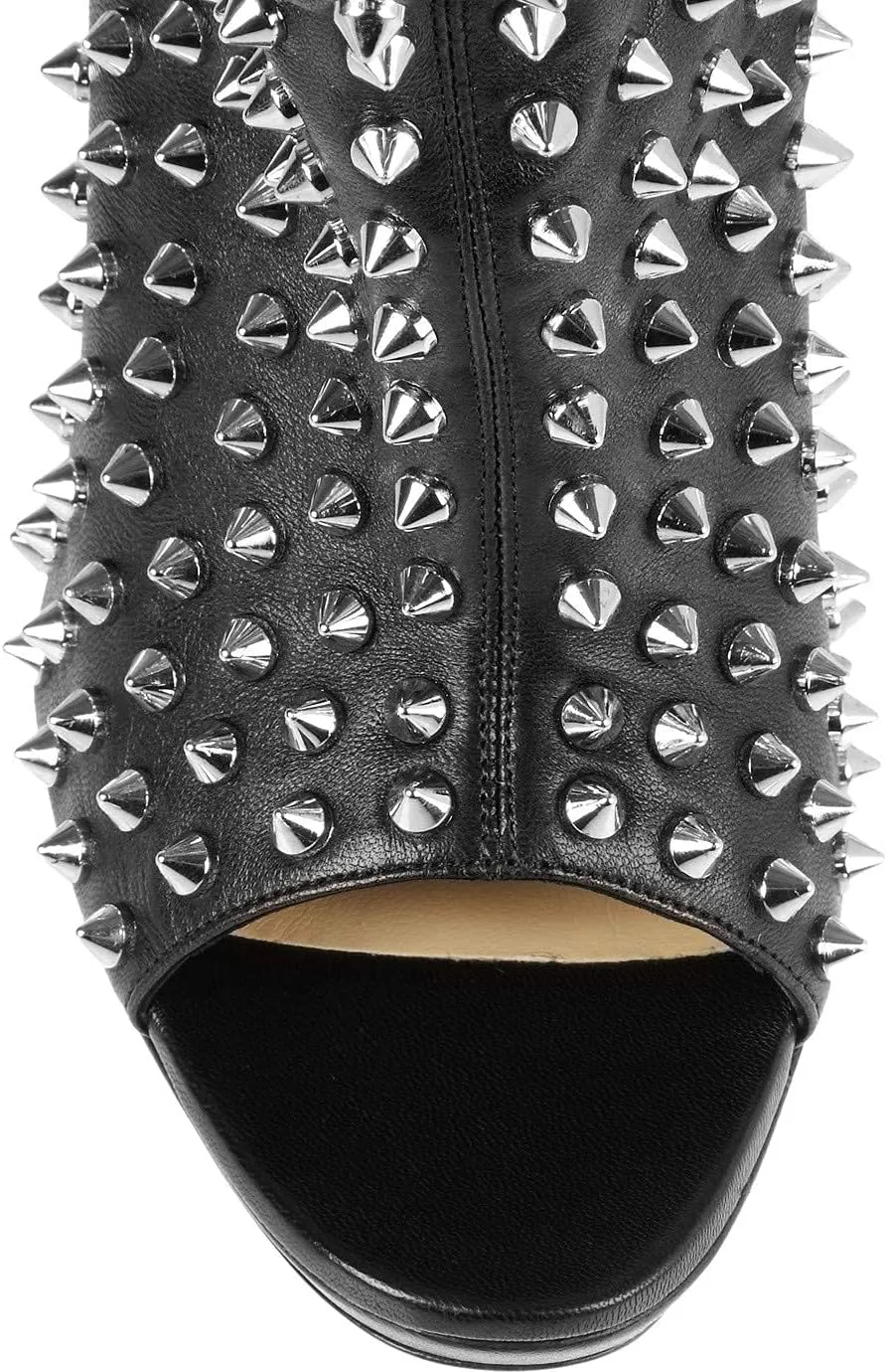XYD Women Peep Toe High Heels Ankle Boots Rivet Studded Zip Up & Pull On Dress Booties Shoes