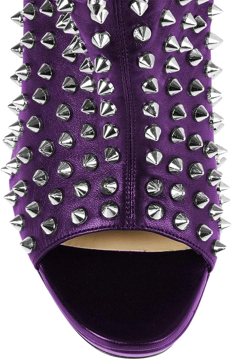 XYD Women Peep Toe High Heels Ankle Boots Rivet Studded Zip Up & Pull On Dress Booties Shoes
