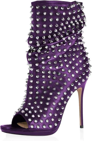 XYD Women Peep Toe High Heels Ankle Boots Rivet Studded Zip Up & Pull On Dress Booties Shoes