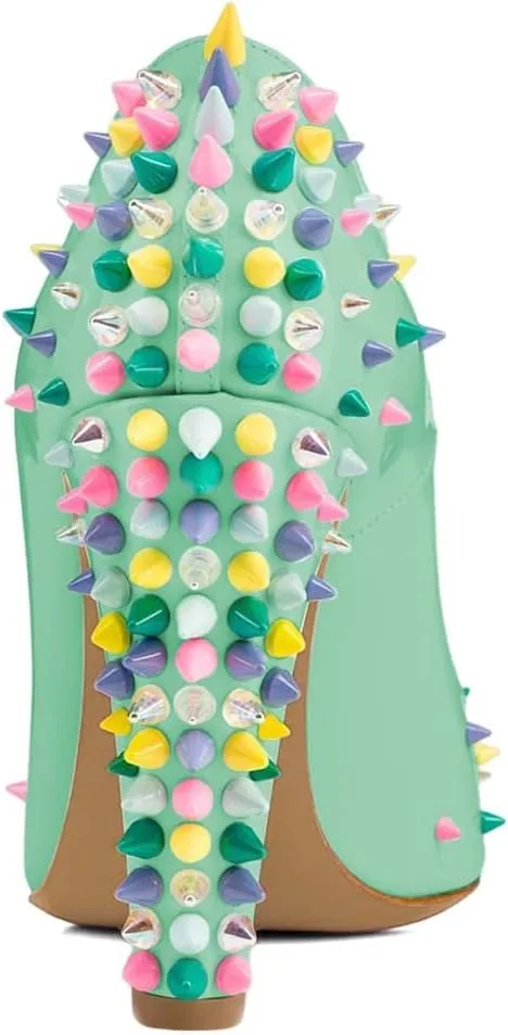 XYD Women Sexy Peep Toe Rivets Studded Slip On Pumps High Chunky Heel Nightclub Retro Party Dress Shoes