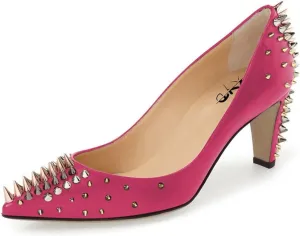 XYD Women Spikes Mid Heel Studded Pumps Pointed Closed Toe Rivets Slip On Edgy Party Dress Shoes