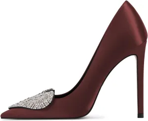 XYD Women's Pointed Toe Heart Shaped with Stitching Rhinestones Studded Slip On Stiletto Heels Sexy Wedding Pumps Shoes