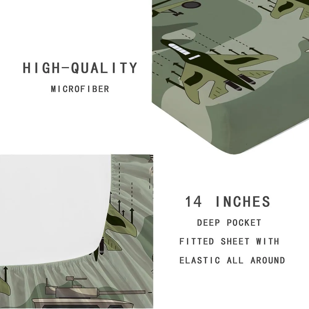 Yasida Twin Size Fitted Sheets Bedding Airplane Sheets Camo Bed Sheets for Kids,Airplane Tank Camping Bed Sheet Set for Boys and Girls 2 Pack Bed Fitted Sheet and Pillowcases Set