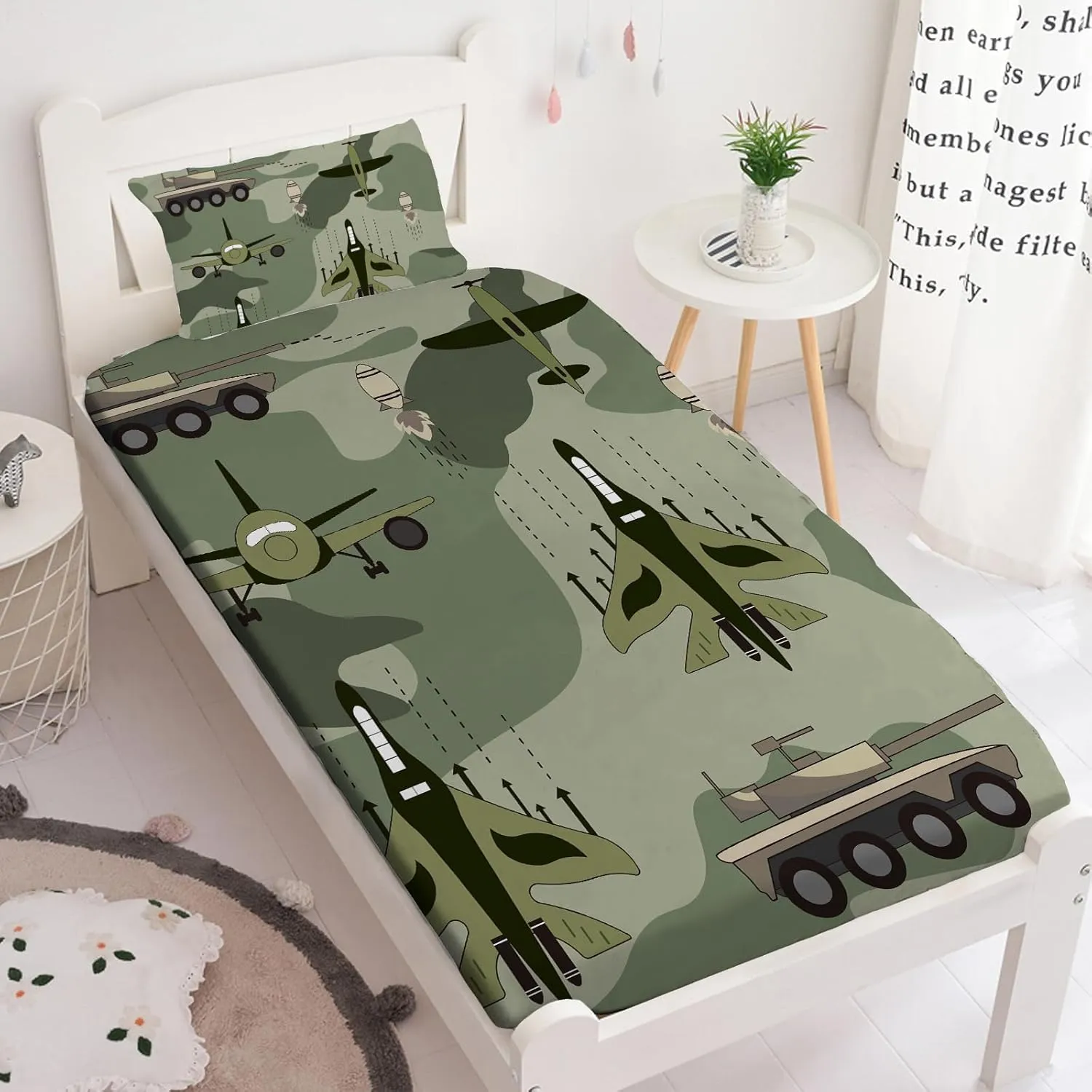Yasida Twin Size Fitted Sheets Bedding Airplane Sheets Camo Bed Sheets for Kids,Airplane Tank Camping Bed Sheet Set for Boys and Girls 2 Pack Bed Fitted Sheet and Pillowcases Set
