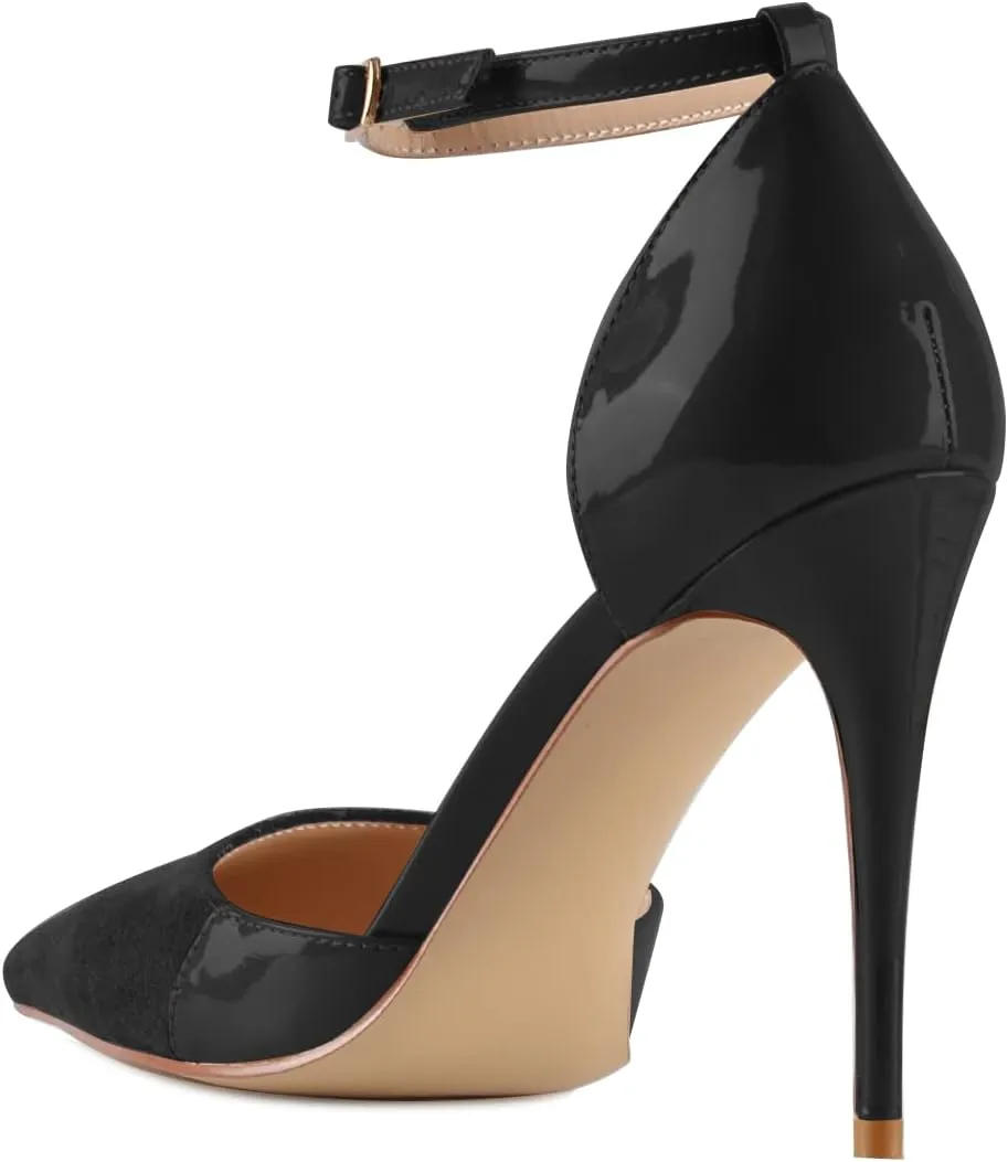 YDN Women Sexy Pointed Toe Stiletto High Heel Ankle Strap Sandals D'orsay Patchwork Pumps Dress Shoes with Buckle Size 4-16 US