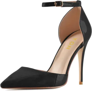 YDN Women Sexy Pointed Toe Stiletto High Heel Ankle Strap Sandals D'orsay Patchwork Pumps Dress Shoes with Buckle Size 4-16 US