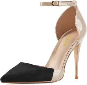 YDN Women Sexy Pointed Toe Stiletto High Heel Ankle Strap Sandals D'orsay Patchwork Pumps Dress Shoes with Buckle Size 4-16 US
