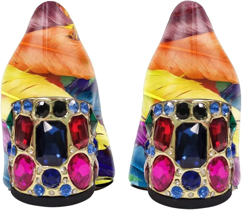 YDN Women's Pointed Toe Bow Pumps Colorful Rhinestone Block Low Heel Butterfly Slip On Fashion Party Dance Shoes Size 4-15 US