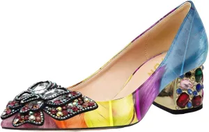 YDN Women's Pointed Toe Bow Pumps Colorful Rhinestone Block Low Heel Butterfly Slip On Fashion Party Dance Shoes Size 4-15 US