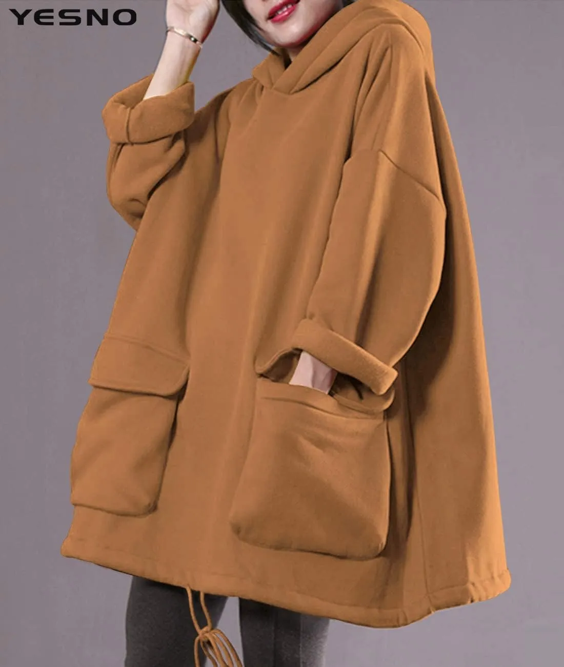 YESNO WZF Women Casual Fleece Pullover Hoodies Plus Size Active Jacket/Large Pockets