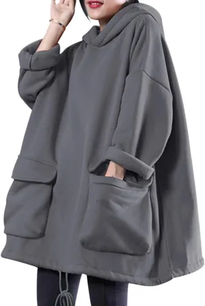 YESNO WZF Women Casual Fleece Pullover Hoodies Plus Size Active Jacket/Large Pockets