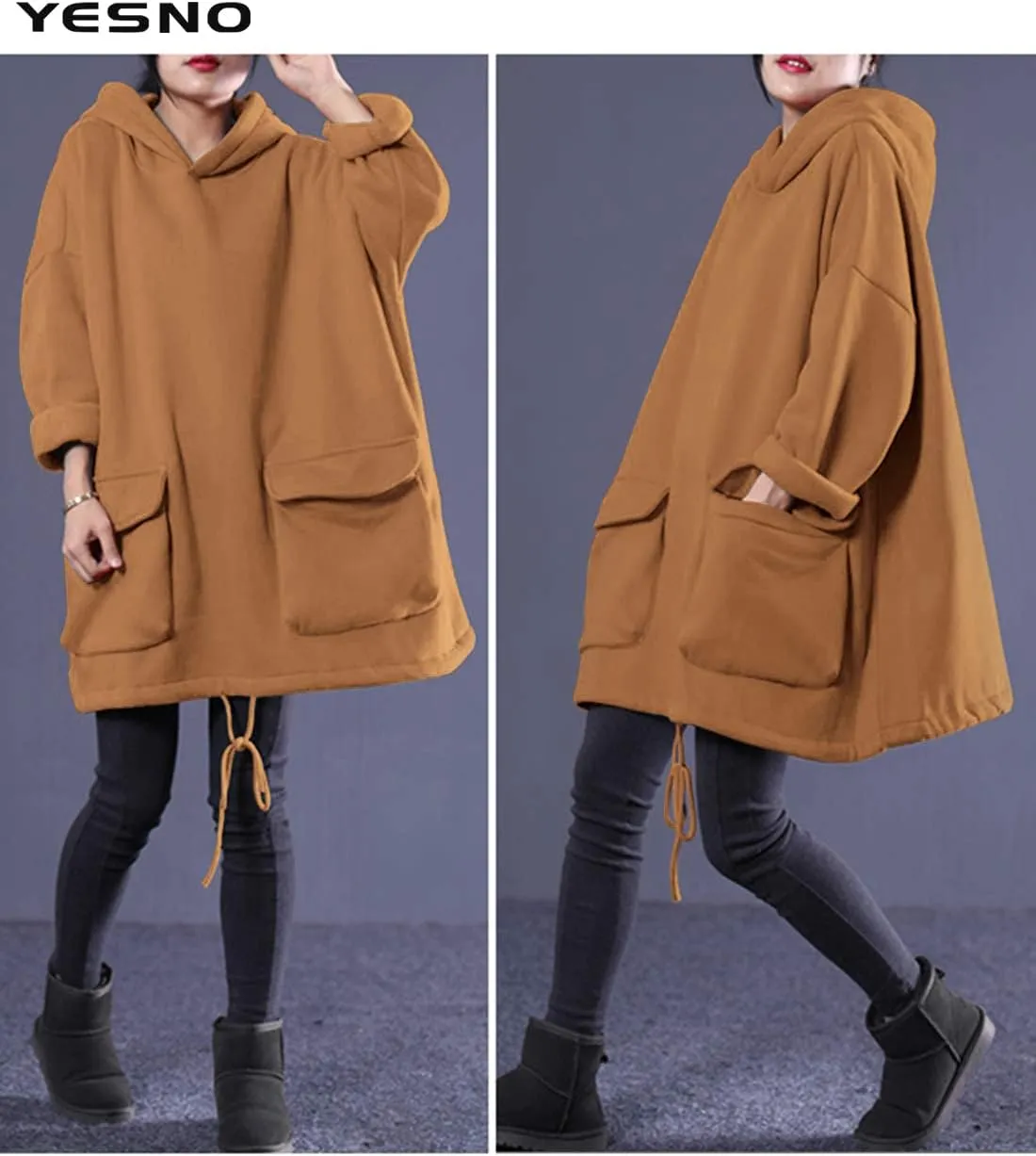 YESNO WZF Women Casual Fleece Pullover Hoodies Plus Size Active Jacket/Large Pockets