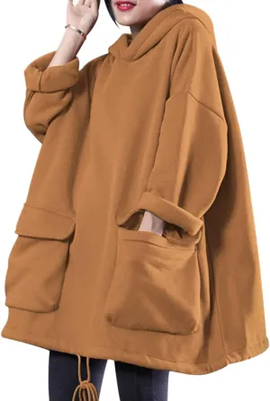 YESNO WZF Women Casual Fleece Pullover Hoodies Plus Size Active Jacket/Large Pockets