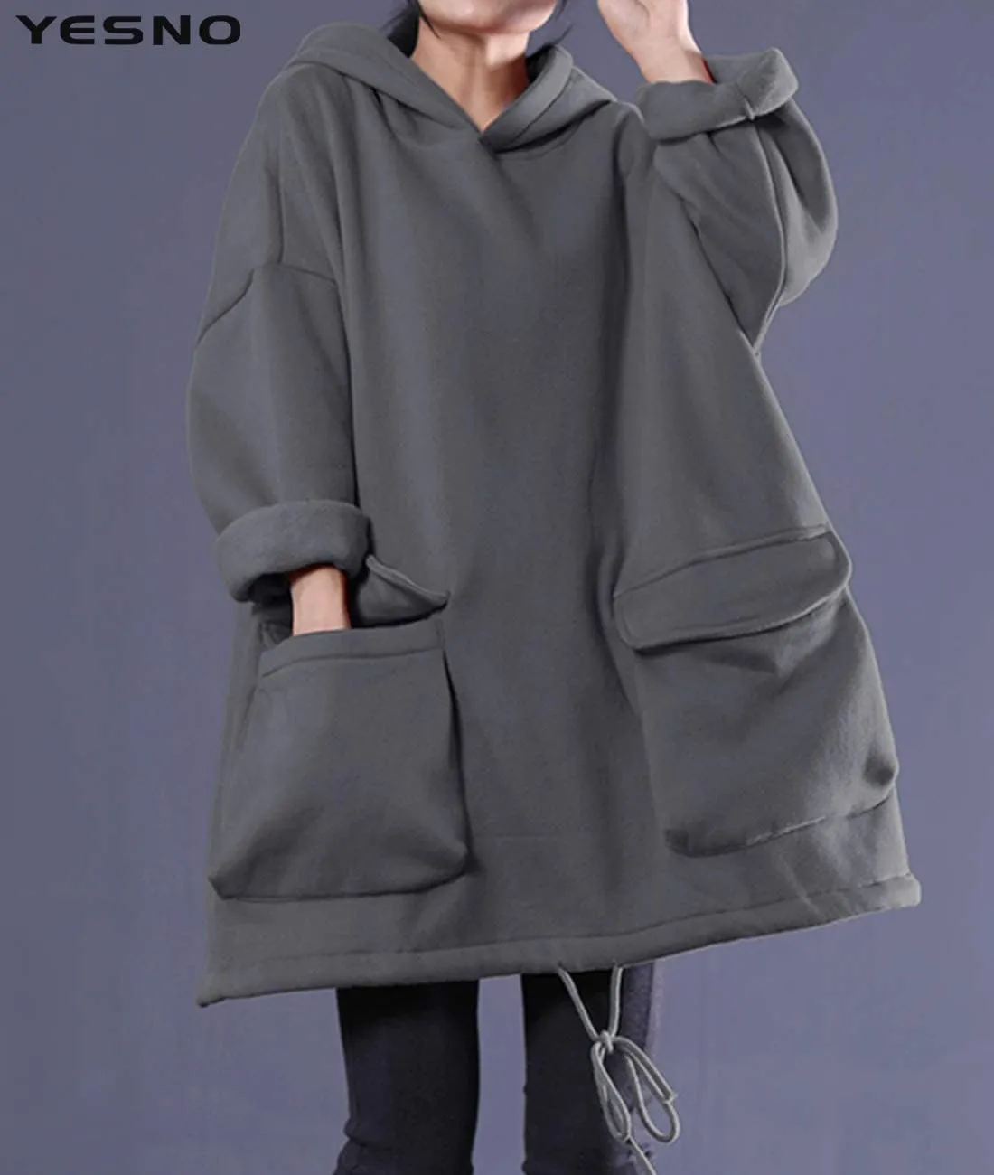YESNO WZF Women Casual Fleece Pullover Hoodies Plus Size Active Jacket/Large Pockets