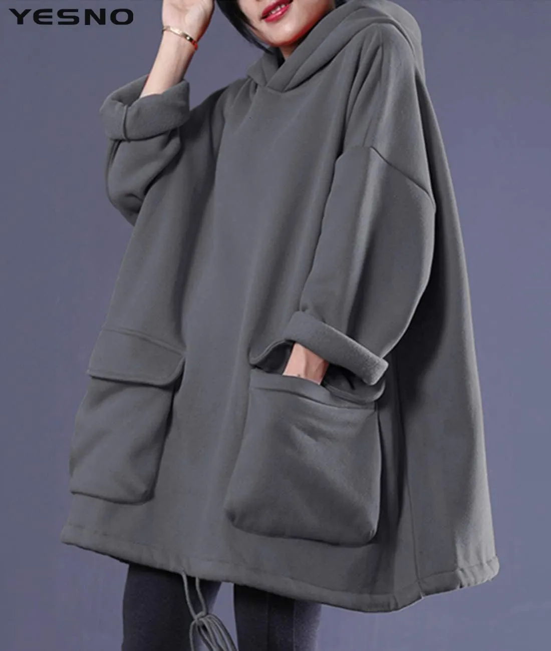 YESNO WZF Women Casual Fleece Pullover Hoodies Plus Size Active Jacket/Large Pockets