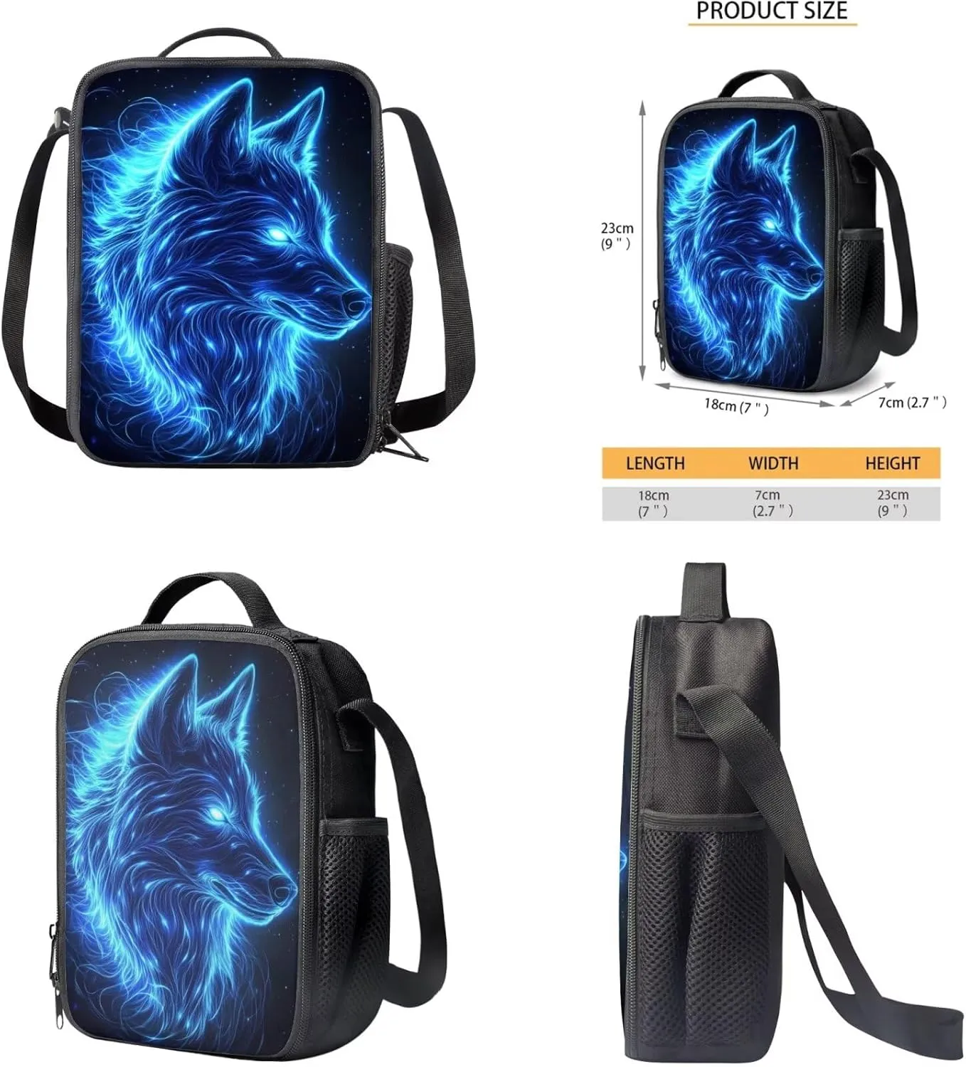 YEXIATODO Blue Light Wolf 7th Grade Backpack and Lunch Box Set Kids Girls Backpack Purse for Teens Elementary School Bookbag with Pencil Case Rucksack for Teens Child Back To School