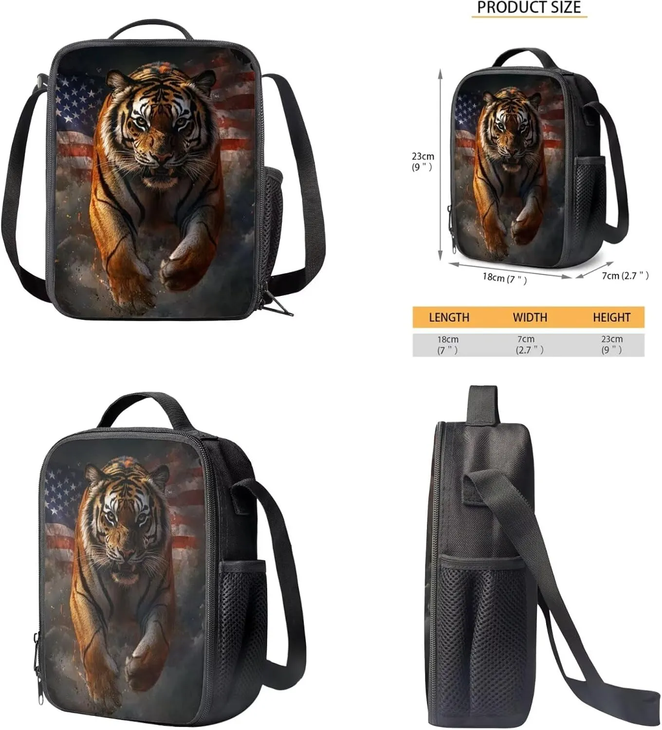 YEXIATODO Bossy Tiger Backpack with Lunch Box and Pencil Case 17 inch School Bags for Boys 7-10 Bookbag with Adjustable Straps Lightweight Large Capacity Cute School Backpack for Kids