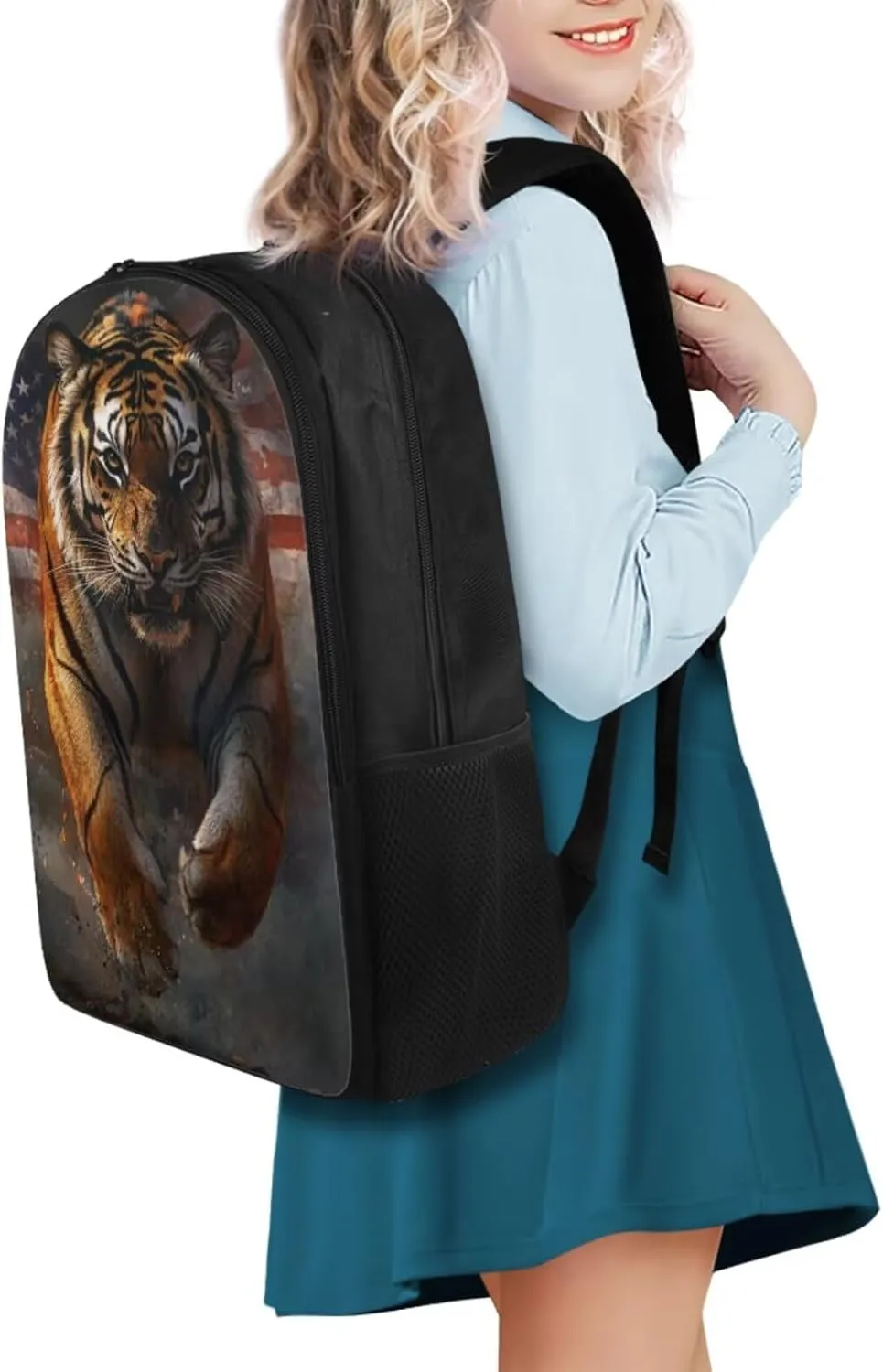 YEXIATODO Bossy Tiger Backpack with Lunch Box and Pencil Case 17 inch School Bags for Boys 7-10 Bookbag with Adjustable Straps Lightweight Large Capacity Cute School Backpack for Kids