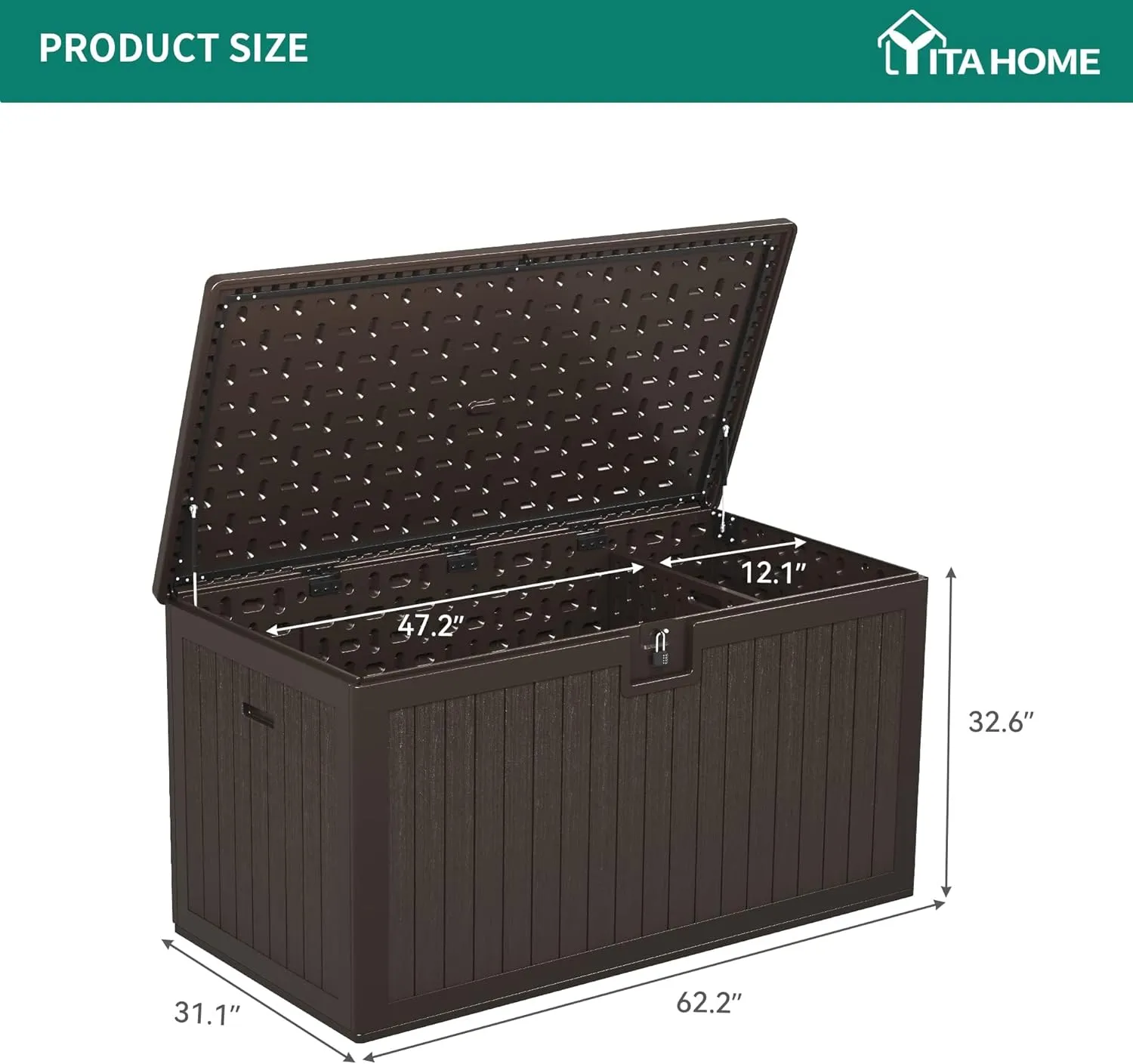YITAHOME XXL 230 Gallon Large Deck Box,Outdoor Storage for Patio Furniture Cushions,Garden Tools with Flexible Divider,Waterproof,Lockable (Brown)