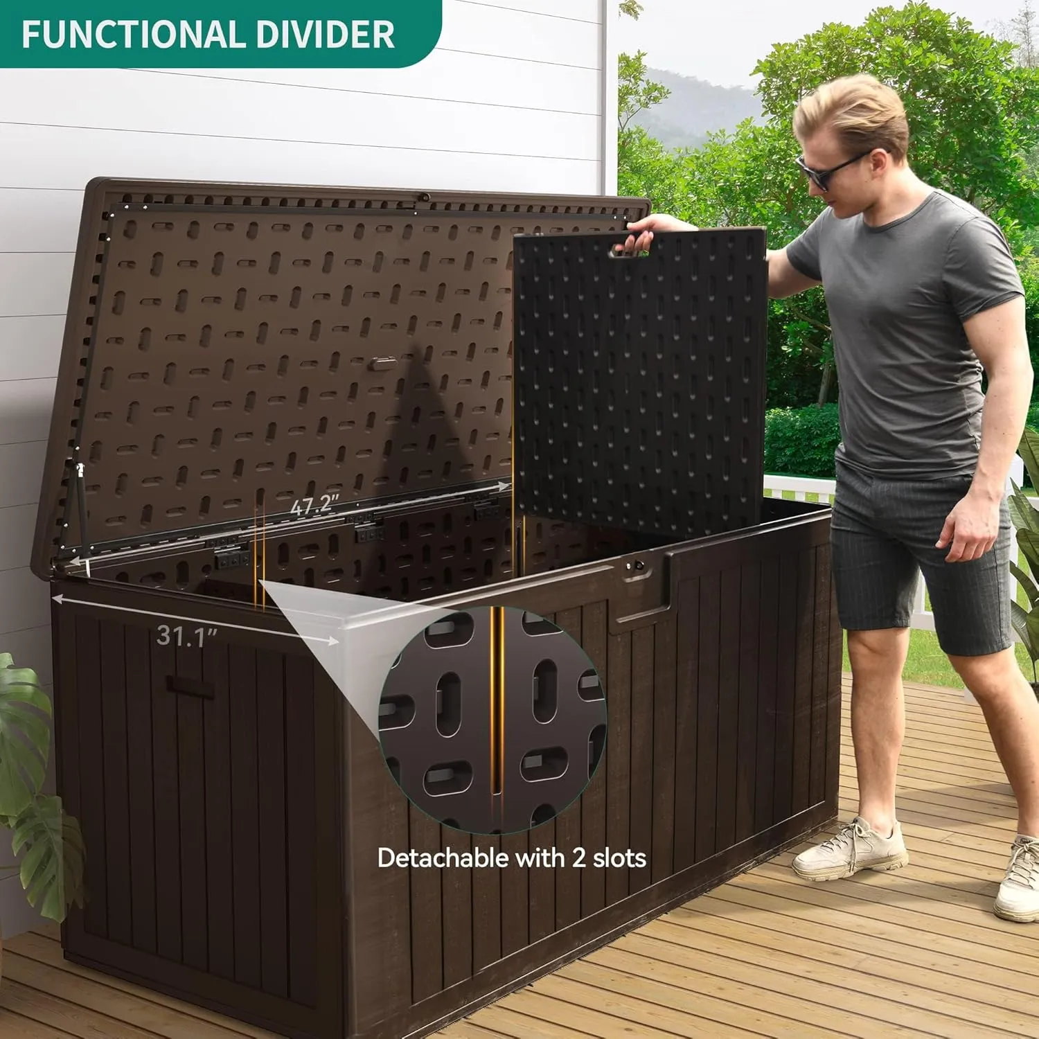 YITAHOME XXL 230 Gallon Large Deck Box,Outdoor Storage for Patio Furniture Cushions,Garden Tools with Flexible Divider,Waterproof,Lockable (Brown)