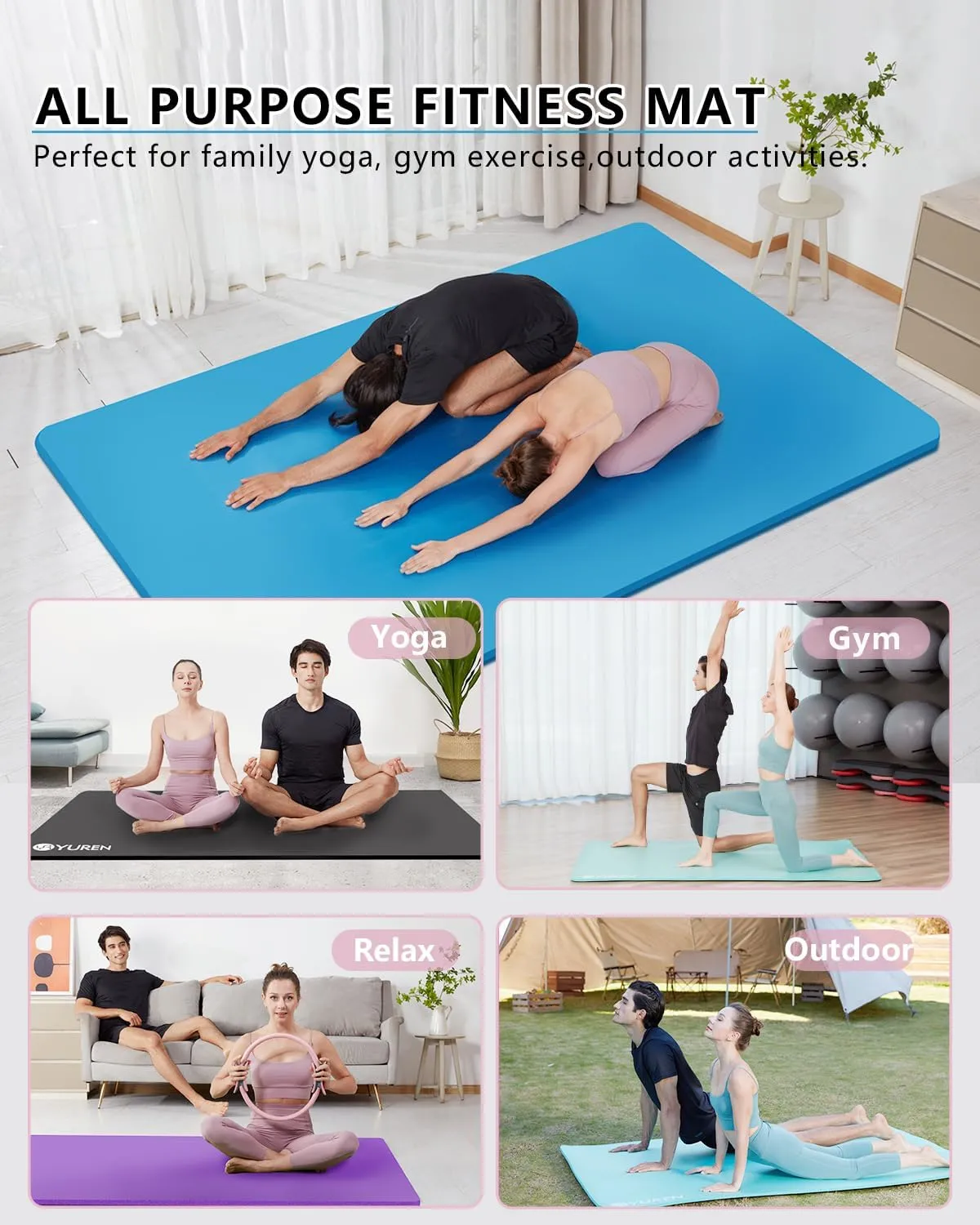 Yoga Mat 1/2 Inch Thick Large Exercise Mat 78"x 51" Extra Wide Workout Mats for Home Gym, Non-Slip Gym Floor Mat Soft Comfortable with Carrying Yoga Bag