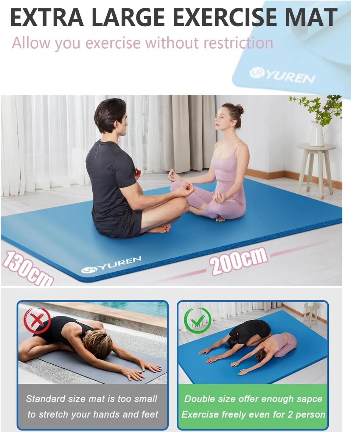 Yoga Mat 1/2 Inch Thick Large Exercise Mat 78"x 51" Extra Wide Workout Mats for Home Gym, Non-Slip Gym Floor Mat Soft Comfortable with Carrying Yoga Bag