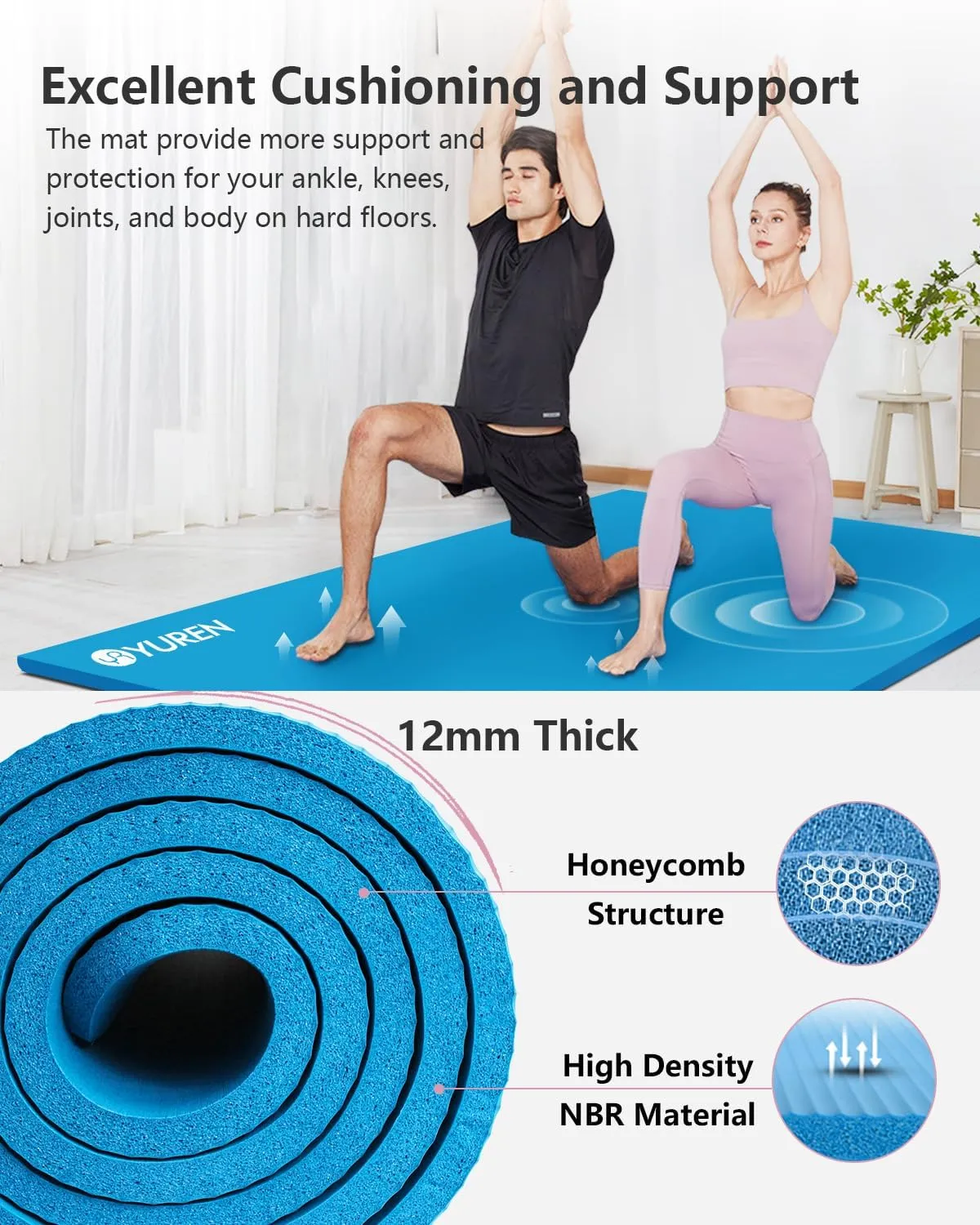 Yoga Mat 1/2 Inch Thick Large Exercise Mat 78"x 51" Extra Wide Workout Mats for Home Gym, Non-Slip Gym Floor Mat Soft Comfortable with Carrying Yoga Bag