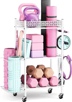Yoga Mat Storage Rack, Home Gym Storage Rack, VOPEAK Workout Storage for Yoga Mat, Foam Roller, Equipment Gym Storage for Home Exercise and Fitness Gear (Metal)