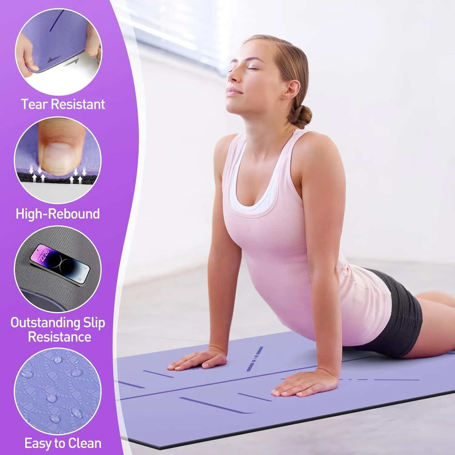 Yoga Mat Thick - Non Slip Workout Mat, Large Exercise Mat, Anti-Tear Exercise & Fitness Mat for Yoga, Pilates & Floor Workouts, Carry Strap Included
